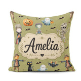 Custom Name Halloween Zombie Mummy Vampire Spooky Olive Seamless Square Filled Cushion Throw Pillow Sofa Bed Home Decor Zip Washable UK Made