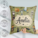Custom Name Halloween Zombie Mummy Vampire Spooky Olive Seamless Square Filled Cushion Throw Pillow Sofa Bed Home Decor Zip Washable UK Made