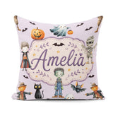 Custom Name Halloween Zombie Mummy Vampire Spooky Lilac Seamless Square Filled Cushion Throw Pillow Sofa Bed Home Decor Zip Washable UK Made
