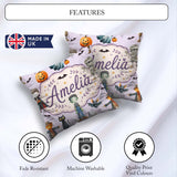 Custom Name Halloween Zombie Mummy Vampire Spooky Lilac Seamless Square Filled Cushion Throw Pillow Sofa Bed Home Decor Zip Washable UK Made