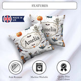 Custom Name Halloween Zombie Mummy Vampire Bat Spooky Light Grey Square Filled Cushion Throw Pillow Sofa Bed Home Decor Zip Washable UK Made