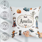 Custom Name Halloween Zombie Mummy Vampire Bat Spooky Light Grey Square Filled Cushion Throw Pillow Sofa Bed Home Decor Zip Washable UK Made