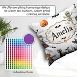 Custom Name Halloween Zombie Mummy Vampire Bat Spooky Light Grey Square Filled Cushion Throw Pillow Sofa Bed Home Decor Zip Washable UK Made