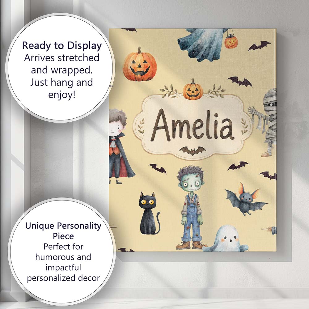 Personalised Name Halloween Zombie Mummy Custom  Unique Gift Idea Elegant Feature Canvas Wall Art Print Decor Picture Ready to Hang