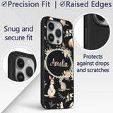 Woodland Animals Koala Kangaroo Bear Floral Black Custom Name Protective Phone Case Mobile Cover Durable Everyday Smartphone Shock Resistant