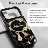 Woodland Animals Koala Kangaroo Bear Floral Black Custom Name Protective Phone Case Mobile Cover Durable Everyday Smartphone Shock Resistant
