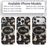 Woodland Animals Koala Kangaroo Bear Floral Black Custom Name Protective Phone Case Mobile Cover Durable Everyday Smartphone Shock Resistant