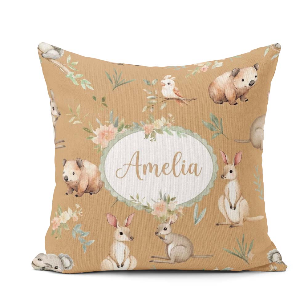 Custom Name Woodland Animals Koala Kangaroo Bear Floral Seamless Square Filled Cushion Throw Pillow Sofa Bed Home Decor Zip Washable UK Made