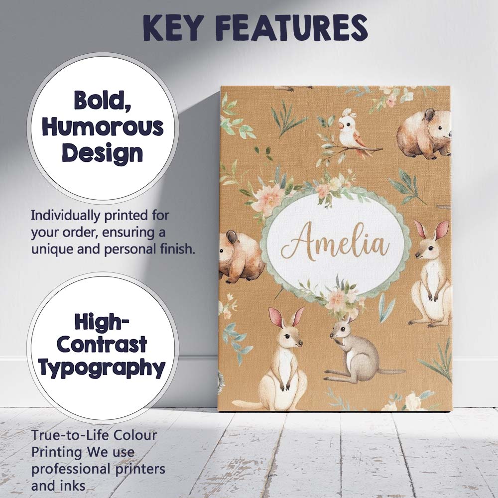 Personalised Name Woodland Animals Koala Custom  Unique Gift Idea Elegant Feature Canvas Wall Art Print Decor Picture Ready to Hang
