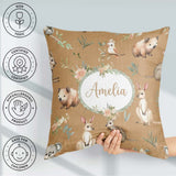 Custom Name Woodland Animals Koala Kangaroo Bear Floral Seamless Square Filled Cushion Throw Pillow Sofa Bed Home Decor Zip Washable UK Made