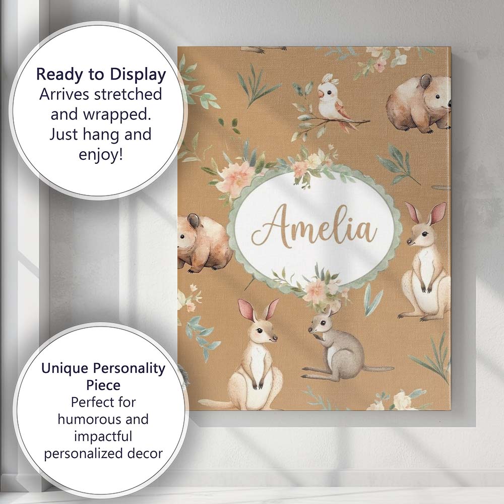 Personalised Name Woodland Animals Koala Custom  Unique Gift Idea Elegant Feature Canvas Wall Art Print Decor Picture Ready to Hang