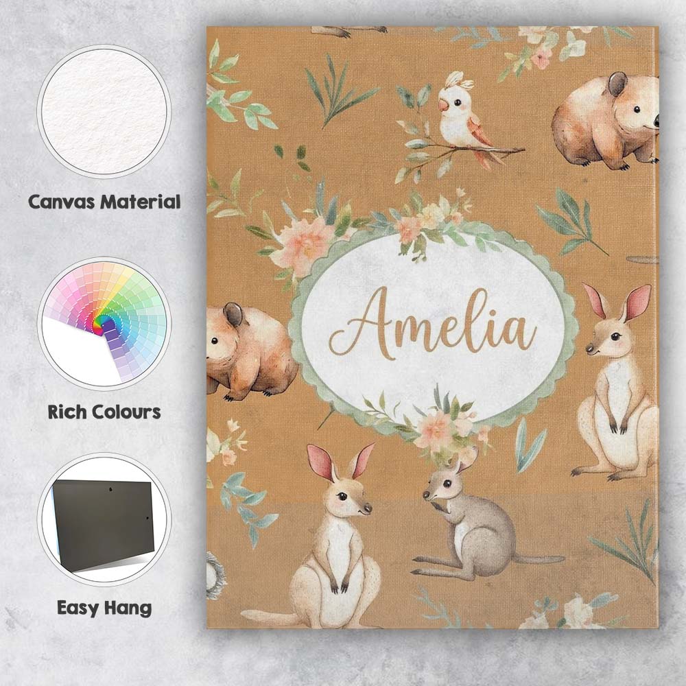 Personalised Name Woodland Animals Koala Custom  Unique Gift Idea Elegant Feature Canvas Wall Art Print Decor Picture Ready to Hang