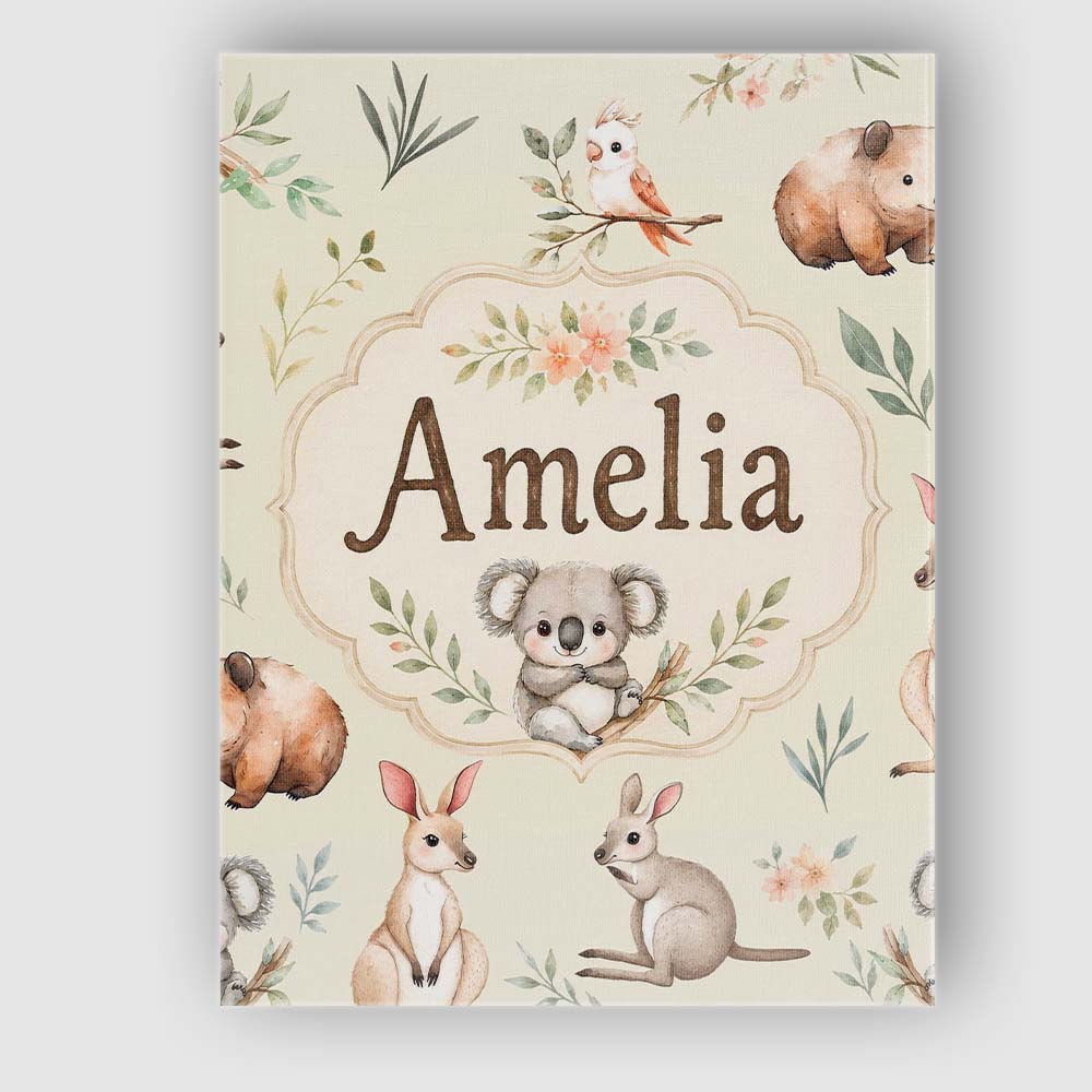 Personalised Name Woodland Animals Koala Custom  Unique Gift Idea Elegant Feature Canvas Wall Art Print Decor Picture Ready to Hang