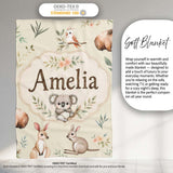 Woodland Animals Koala Kangaroo Bear Floral Sage Green Seamless  Personalised Custom Name Super Soft Fleece Blanket Bed Sofa Throw