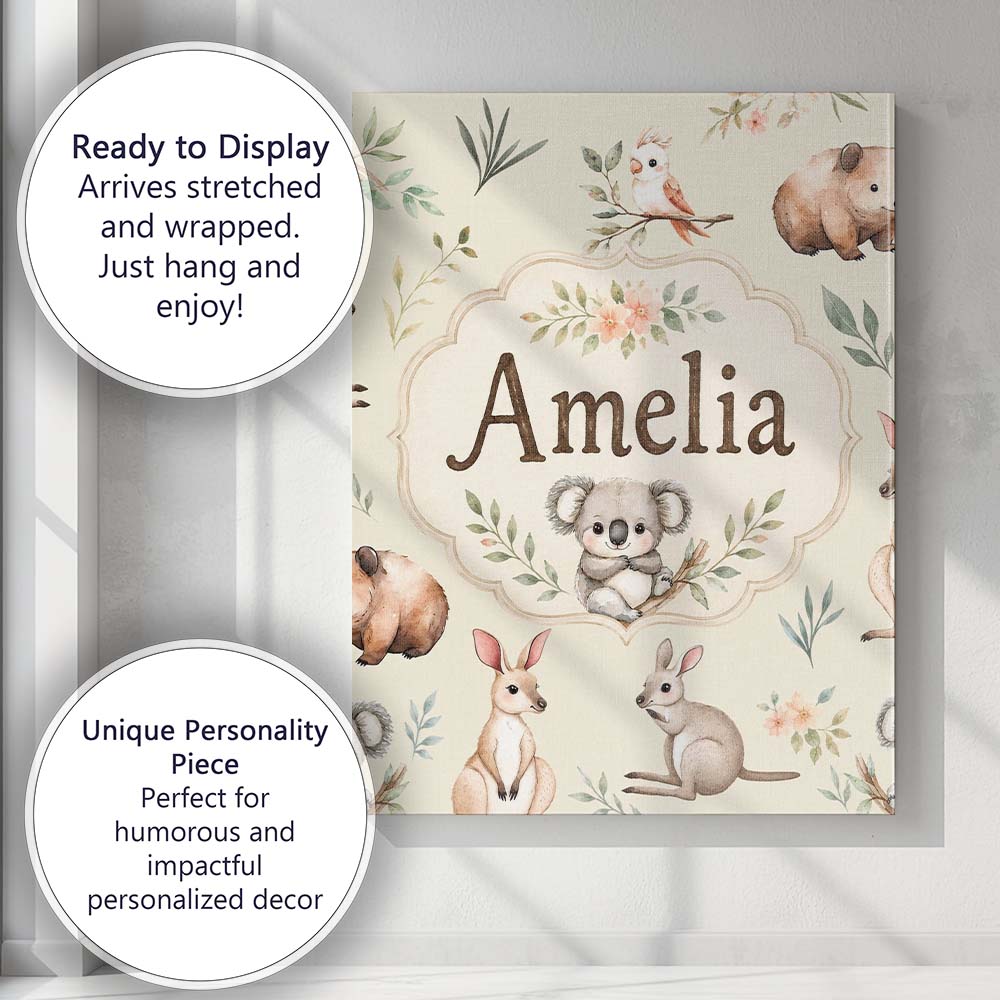 Personalised Name Woodland Animals Koala Custom  Unique Gift Idea Elegant Feature Canvas Wall Art Print Decor Picture Ready to Hang