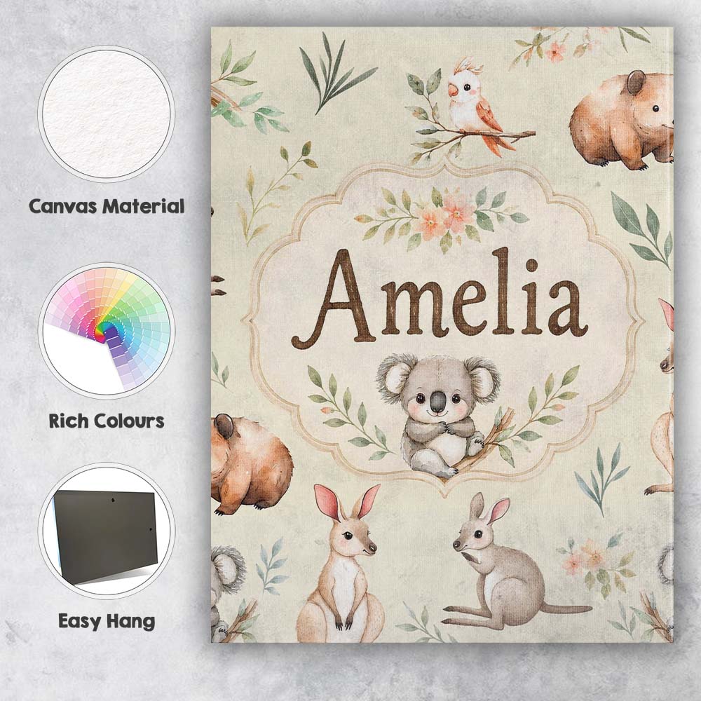 Personalised Name Woodland Animals Koala Custom  Unique Gift Idea Elegant Feature Canvas Wall Art Print Decor Picture Ready to Hang