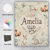 Personalised Name Woodland Animals Koala Custom  Unique Gift Idea Elegant Feature Canvas Wall Art Print Decor Picture Ready to Hang