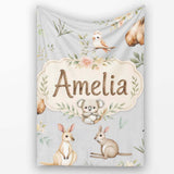 Woodland Animals Koala Kangaroo Bear Floral Soft Grey Seamless  Personalised Custom Name Super Soft Fleece Blanket Bed Sofa Throw