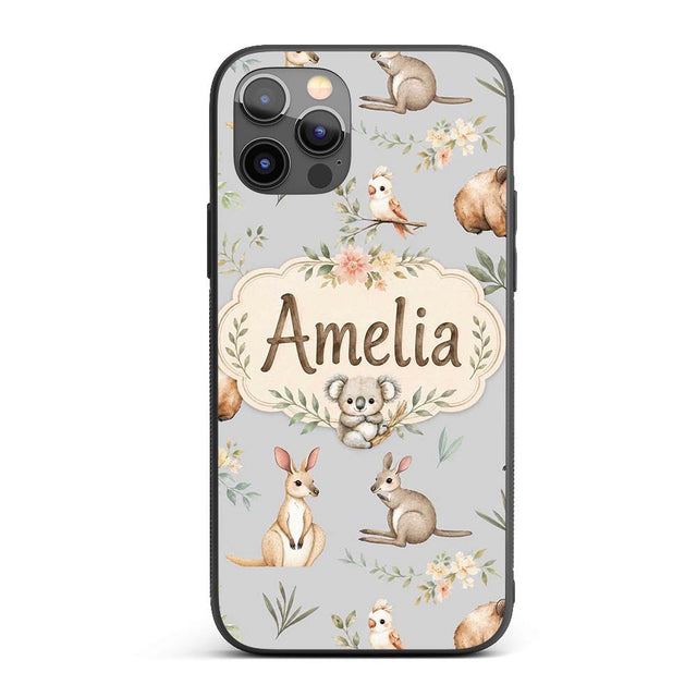 Woodland Animals Koala Kangaroo Bear Floral Soft Custom Name Protective Phone Case Mobile Cover Durable Everyday Smartphone Shock Resistant