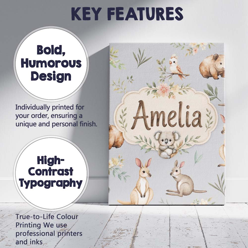 Personalised Name Woodland Animals Koala Custom  Unique Gift Idea Elegant Feature Canvas Wall Art Print Decor Picture Ready to Hang