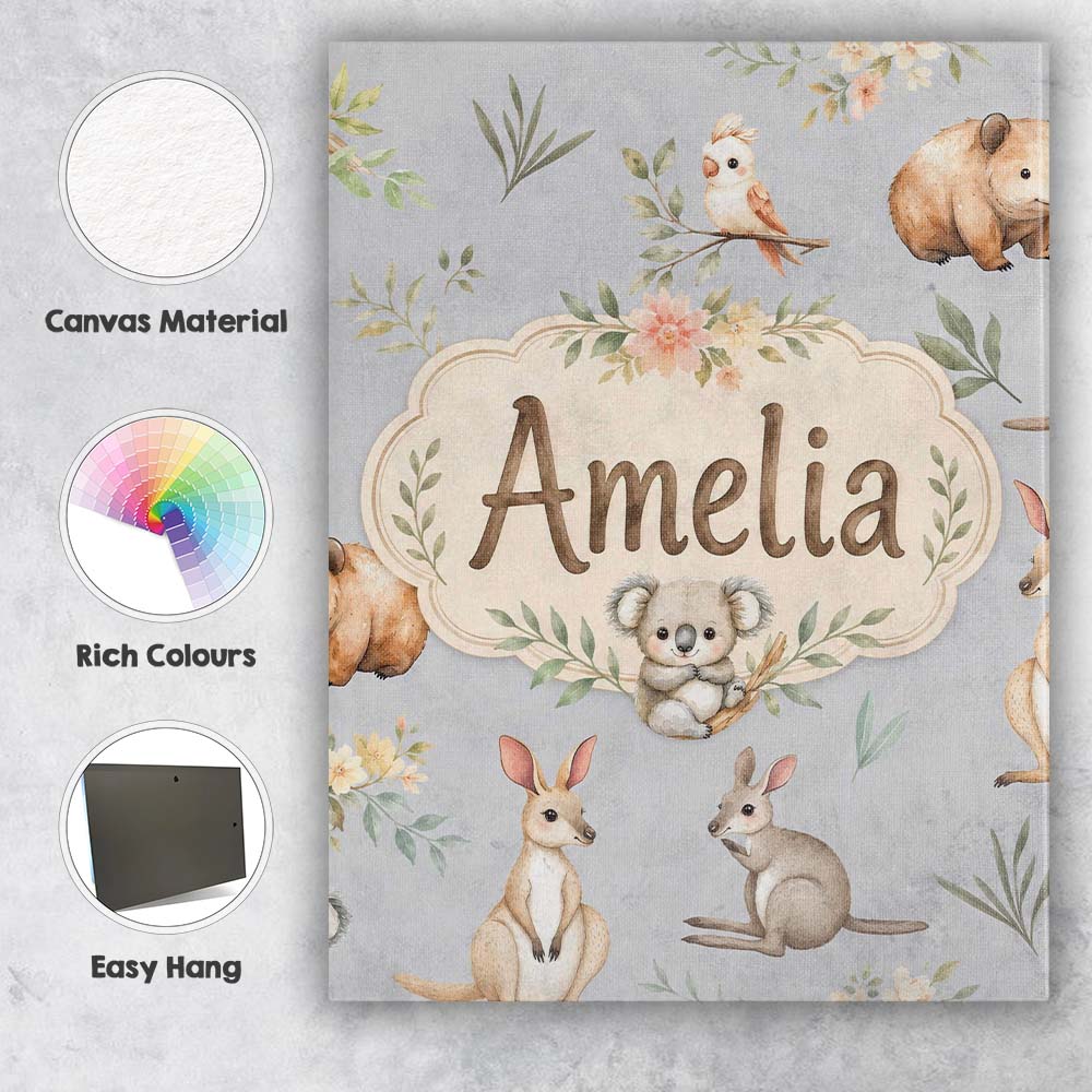 Personalised Name Woodland Animals Koala Custom  Unique Gift Idea Elegant Feature Canvas Wall Art Print Decor Picture Ready to Hang