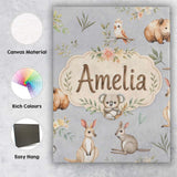 Personalised Name Woodland Animals Koala Custom  Unique Gift Idea Elegant Feature Canvas Wall Art Print Decor Picture Ready to Hang