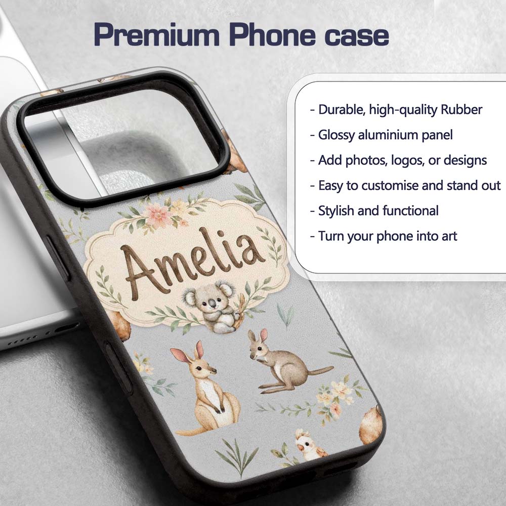 Woodland Animals Koala Kangaroo Bear Floral Soft Custom Name Protective Phone Case Mobile Cover Durable Everyday Smartphone Shock Resistant
