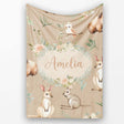 Woodland Animals Koala Kangaroo Bear Floral Warm Taupe Seamless  Personalised Custom Name Super Soft Fleece Blanket Bed Sofa Throw