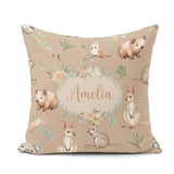 Custom Name Woodland Animals Koala Kangaroo Bear Floral Seamless Square Filled Cushion Throw Pillow Sofa Bed Home Decor Zip Washable UK Made
