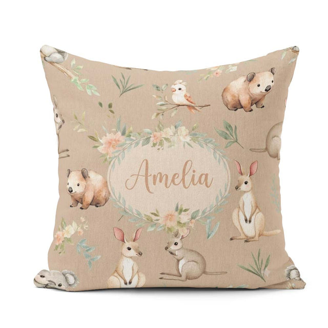 Custom Name Woodland Animals Koala Kangaroo Bear Floral Seamless Square Filled Cushion Throw Pillow Sofa Bed Home Decor Zip Washable UK Made