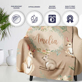 Woodland Animals Koala Kangaroo Bear Floral Warm Taupe Seamless  Personalised Custom Name Super Soft Fleece Blanket Bed Sofa Throw