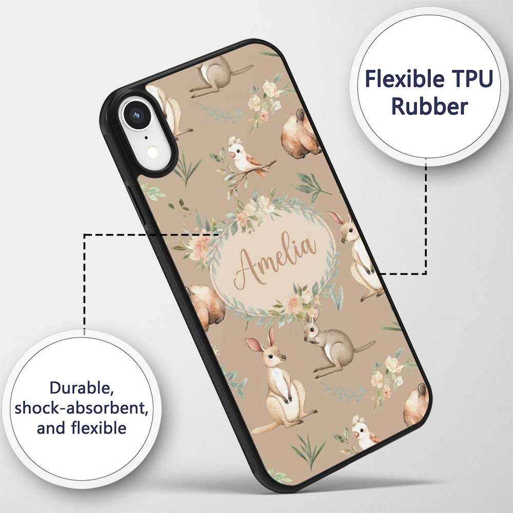 Woodland Animals Koala Kangaroo Bear Floral Warm Custom Name Protective Phone Case Mobile Cover Durable Everyday Smartphone Shock Resistant