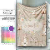 Woodland Animals Koala Kangaroo Bear Floral Warm Taupe Seamless  Personalised Custom Name Super Soft Fleece Blanket Bed Sofa Throw