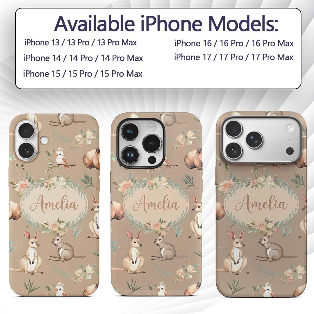 Woodland Animals Koala Kangaroo Bear Floral Warm Custom Name Protective Phone Case Mobile Cover Durable Everyday Smartphone Shock Resistant