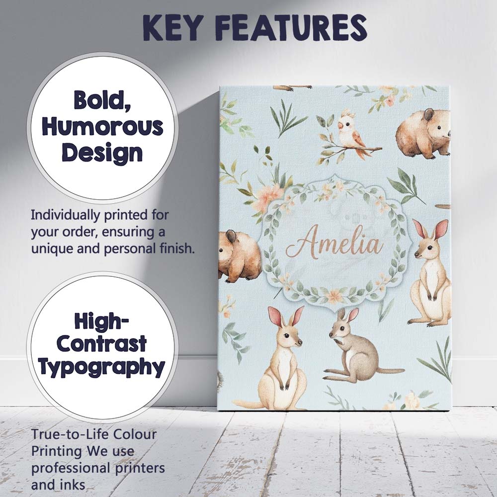 Personalised Name Woodland Animals Koala Custom  Unique Gift Idea Elegant Feature Canvas Wall Art Print Decor Picture Ready to Hang