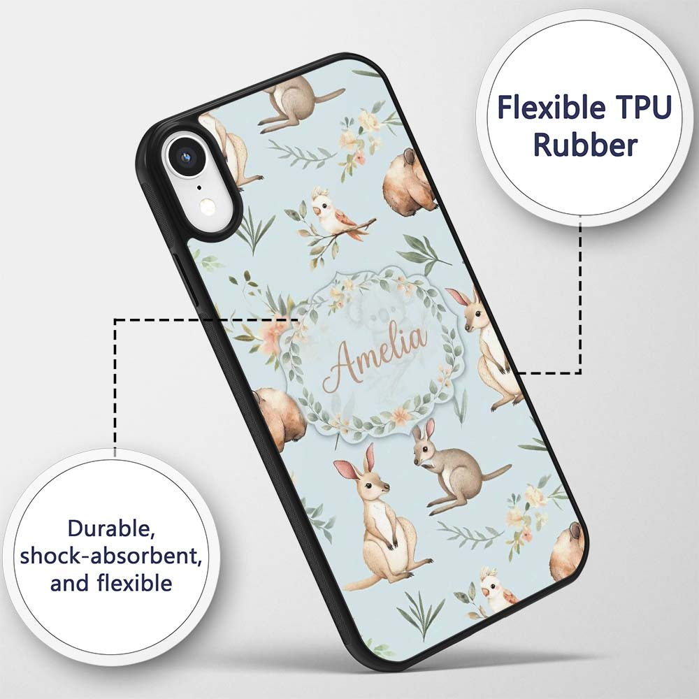 Woodland Animals Koala Kangaroo Bear Floral Dusty Custom Name Protective Phone Case Mobile Cover Durable Everyday Smartphone Shock Resistant