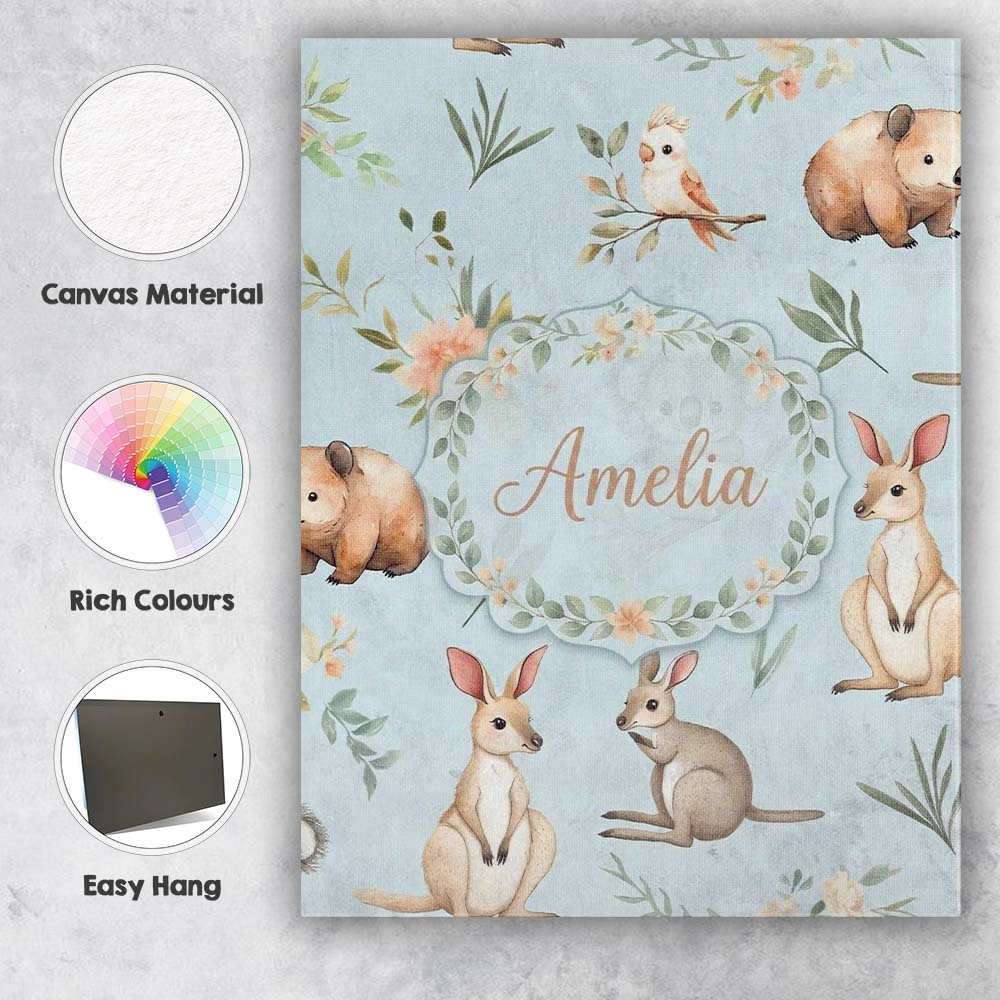 Personalised Name Woodland Animals Koala Custom  Unique Gift Idea Elegant Feature Canvas Wall Art Print Decor Picture Ready to Hang