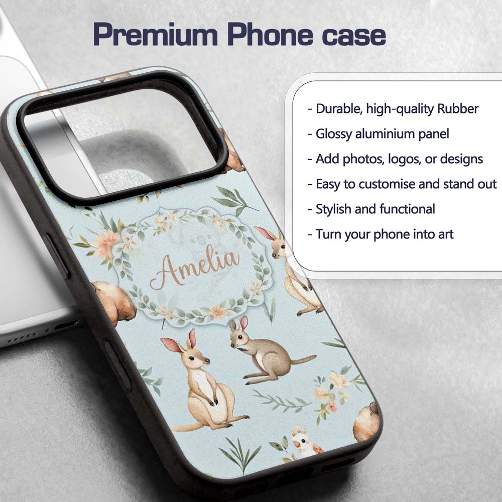 Woodland Animals Koala Kangaroo Bear Floral Dusty Custom Name Protective Phone Case Mobile Cover Durable Everyday Smartphone Shock Resistant