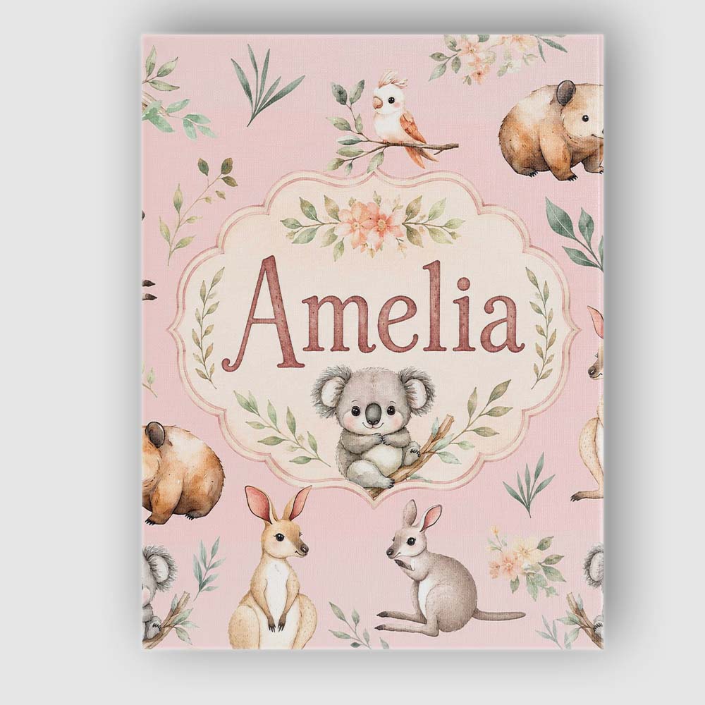 Personalised Name Woodland Animals Koala Custom  Unique Gift Idea Elegant Feature Canvas Wall Art Print Decor Picture Ready to Hang