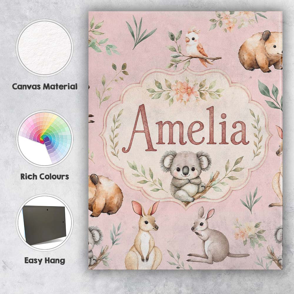 Personalised Name Woodland Animals Koala Custom  Unique Gift Idea Elegant Feature Canvas Wall Art Print Decor Picture Ready to Hang