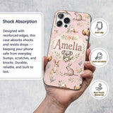 Woodland Animals Koala Kangaroo Bear Floral Blush Custom Name Protective Phone Case Mobile Cover Durable Everyday Smartphone Shock Resistant