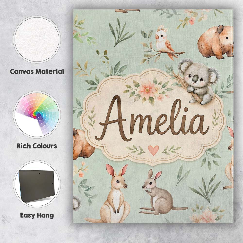 Personalised Name Woodland Animals Koala Custom  Unique Gift Idea Elegant Feature Canvas Wall Art Print Decor Picture Ready to Hang