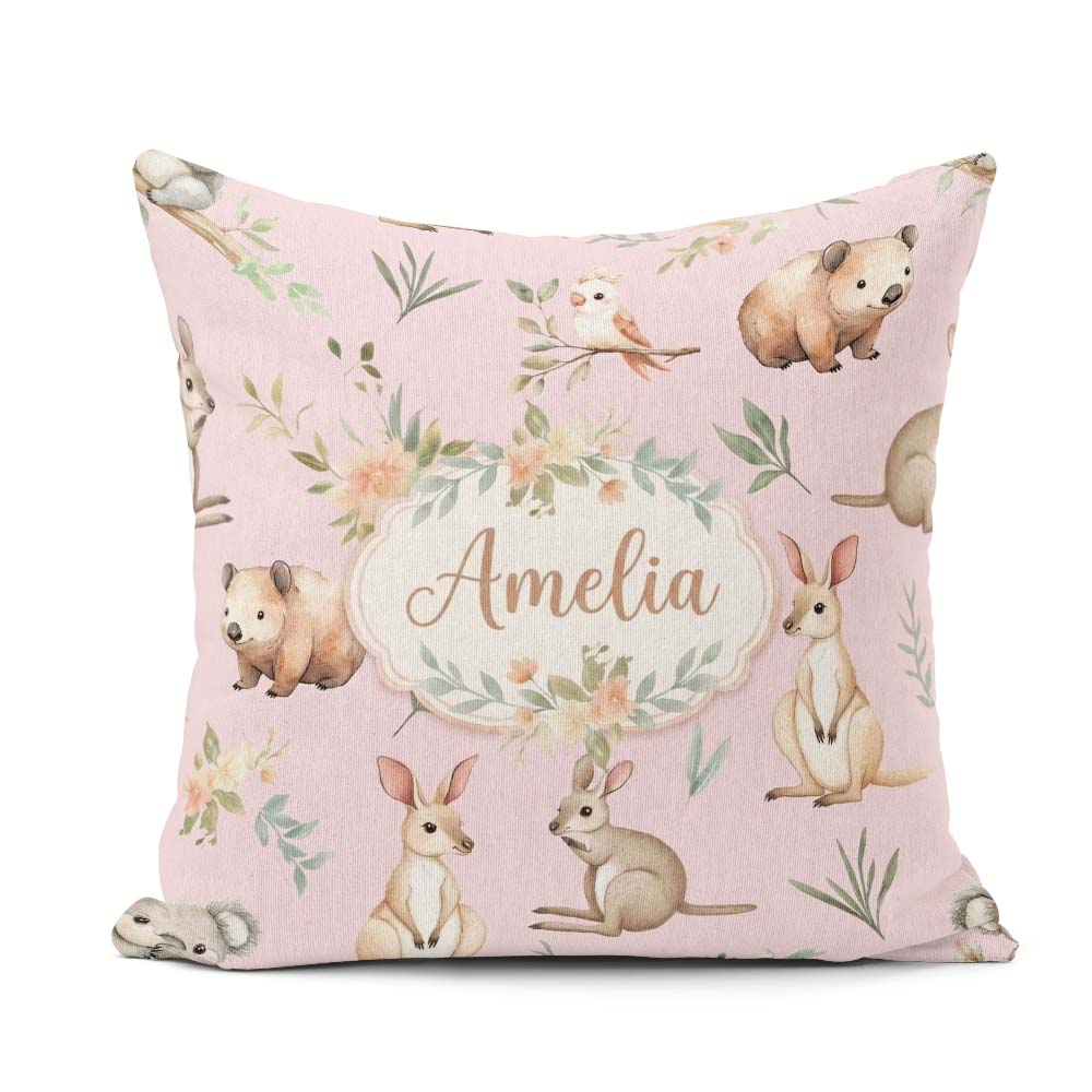 Custom Name Woodland Animals Koala Kangaroo Bear Floral Seamless Square Filled Cushion Throw Pillow Sofa Bed Home Decor Zip Washable UK Made