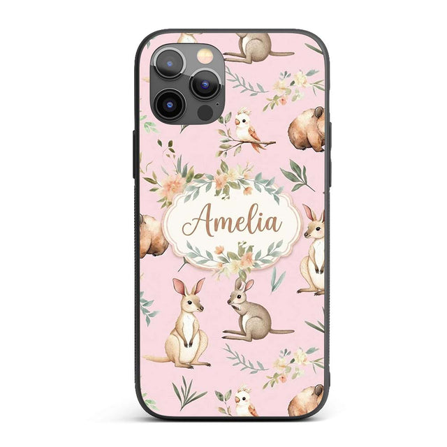 Woodland Animals Koala Kangaroo Bear Floral Mauve Custom Name Protective Phone Case Mobile Cover Durable Everyday Smartphone Shock Resistant