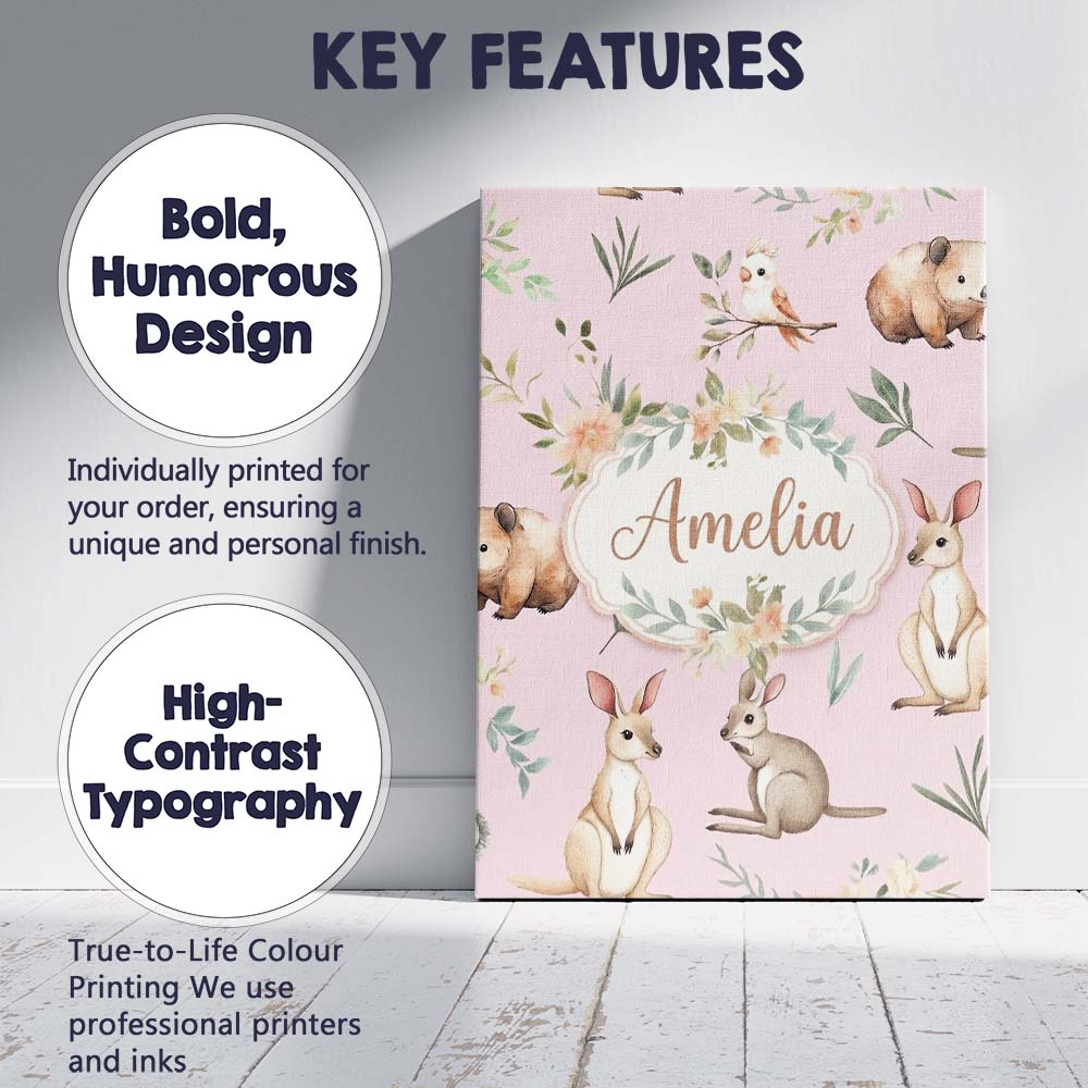 Personalised Name Woodland Animals Koala Custom  Unique Gift Idea Elegant Feature Canvas Wall Art Print Decor Picture Ready to Hang