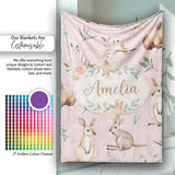 Woodland Animals Koala Kangaroo Bear Floral Mauve Pink Seamless  Personalised Custom Name Super Soft Fleece Blanket Bed Sofa Throw