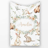 Woodland Animals Koala Kangaroo Bear Floral Light Grey Seamless  Personalised Custom Name Super Soft Fleece Blanket Bed Sofa Throw