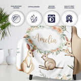 Woodland Animals Koala Kangaroo Bear Floral Light Grey Seamless  Personalised Custom Name Super Soft Fleece Blanket Bed Sofa Throw