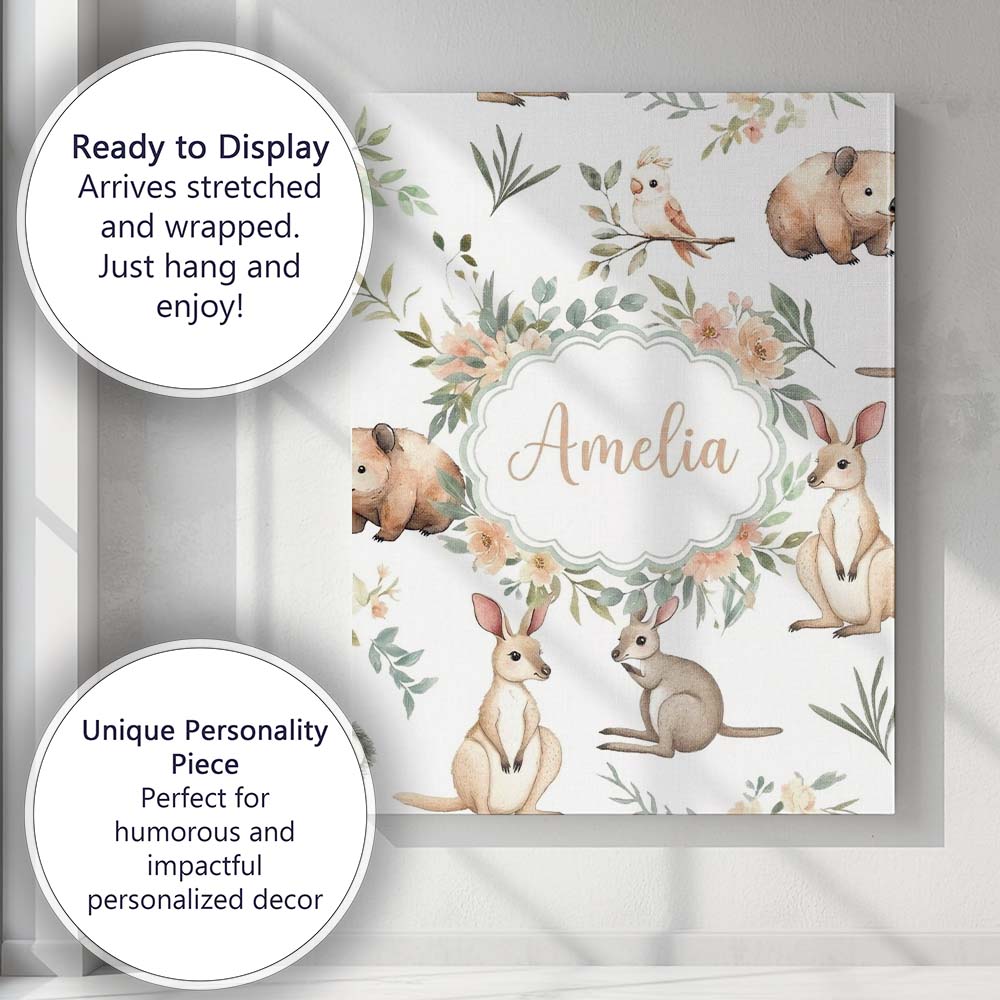 Personalised Name Woodland Animals Koala Custom  Unique Gift Idea Elegant Feature Canvas Wall Art Print Decor Picture Ready to Hang