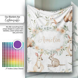 Woodland Animals Koala Kangaroo Bear Floral Light Grey Seamless  Personalised Custom Name Super Soft Fleece Blanket Bed Sofa Throw